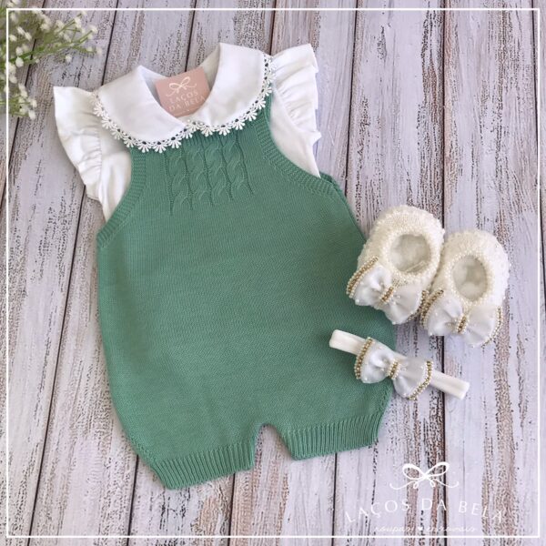 Romper em Tricot Verde com Body Guipir