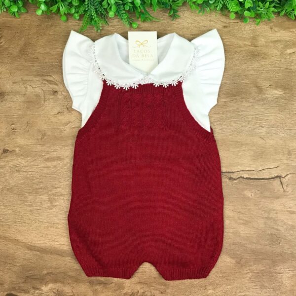 Romper em Tricot Vermelho Bordô com Body Guipir - Image 3