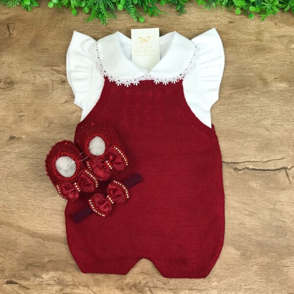 Romper em Tricot Vermelho Bordô com Body Guipir