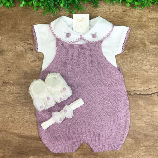 Romper em Tricot Lilás com Body Flor Única