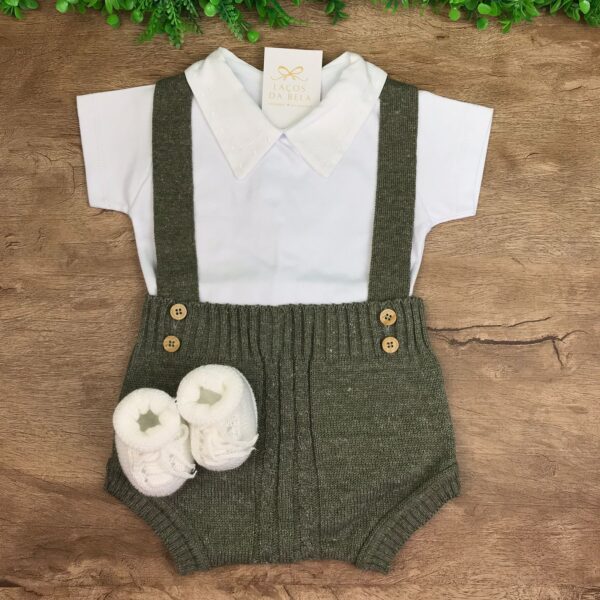 Jardineira de Tricot Verde Musgo com Body