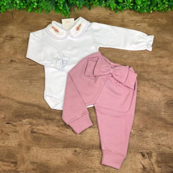 Conjunto de Body Flores Com Calça (Rosa Chá) - Image 3