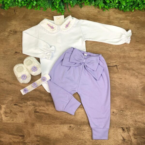 Conjunto de Body Flores Com Calça (Lavanda)