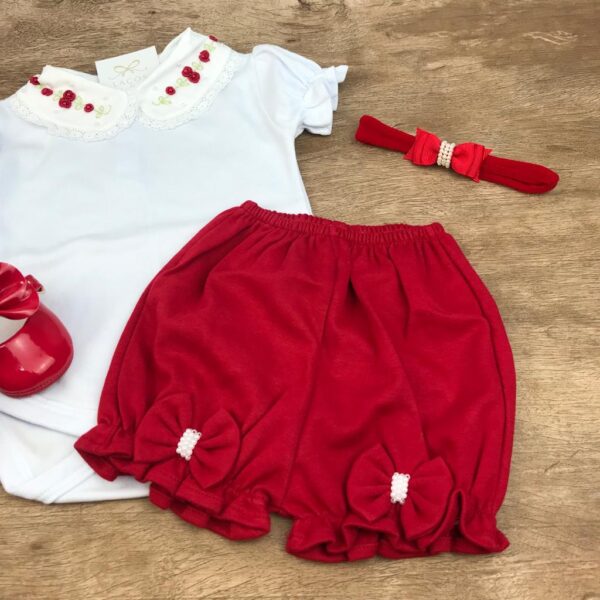 Conjunto Body Flores Rococó com Short Vermelho - Image 3