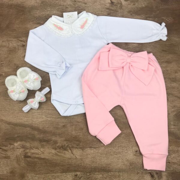 Conjunto de Body Flores Com Calça (Rosa)