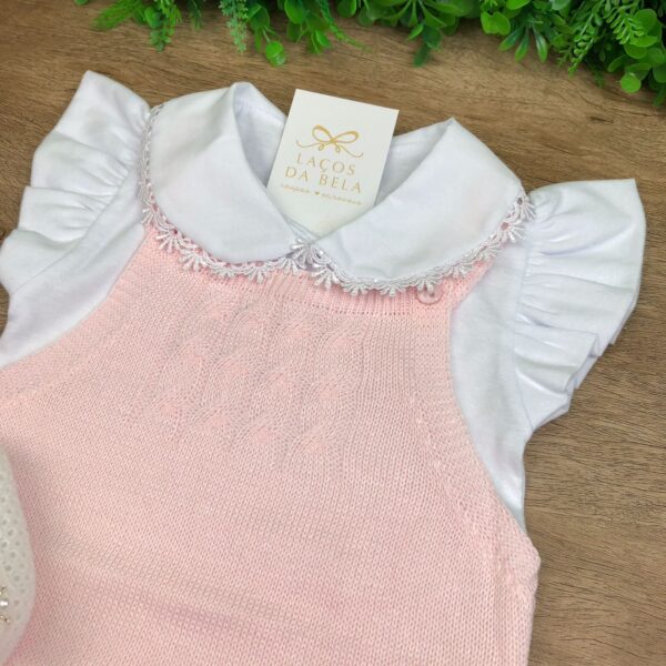 Romper em Tricot Rosa Bebê com Body Guipir - Image 3