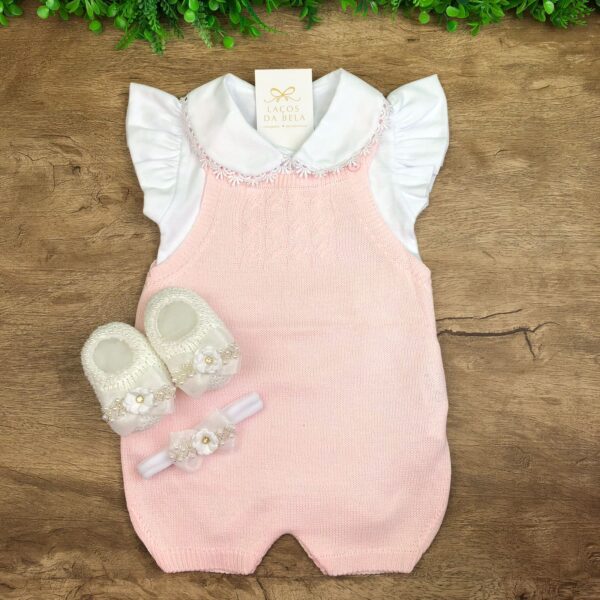 Romper em Tricot Rosa Bebê com Body Guipir