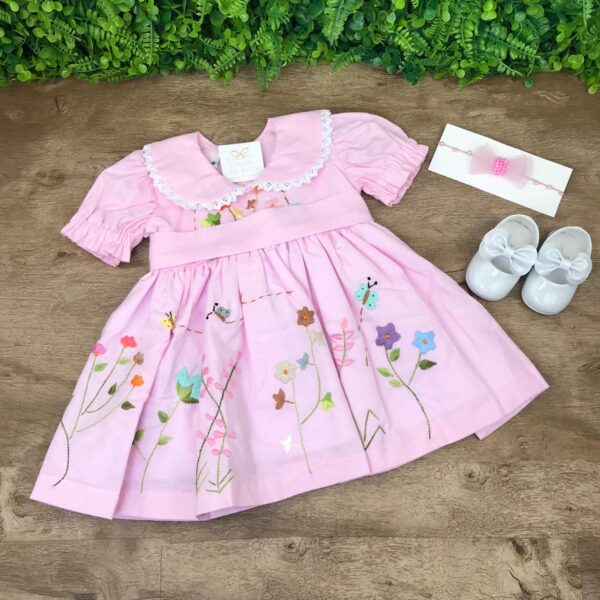 Vestido Mabel Rosa com Manga Princesa