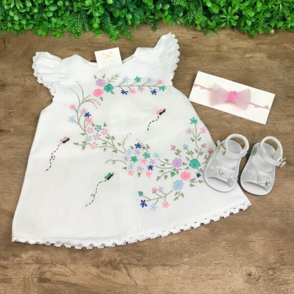 Vestido Trapézio Flores Branco