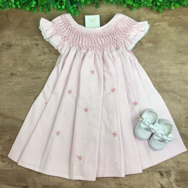 Vestido Casinha de Abelha Bordado Rosa Bebê