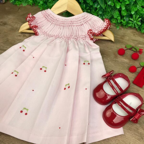 Vestido Casinha de Abelha Rosa Bordado Cerejinha - Image 2