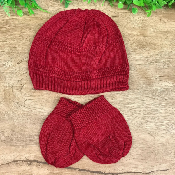 Conjunto Touca e Luva Essentials – Vermelho Bordô