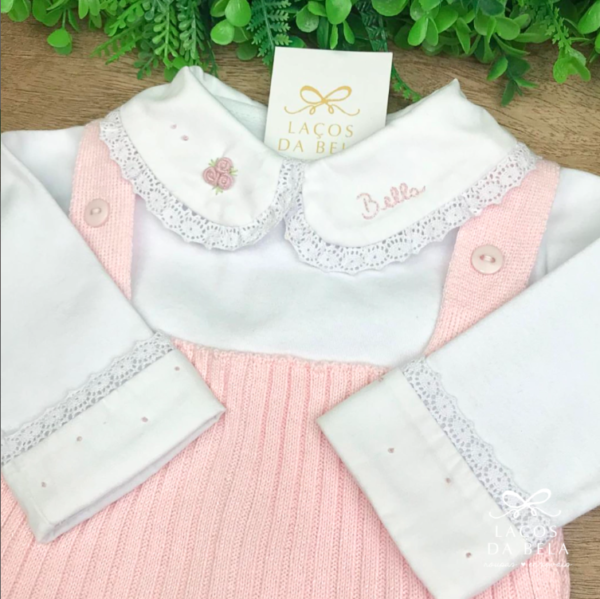 Body Feminino Renda Paraíba e Vira Punho com Personalização Manual