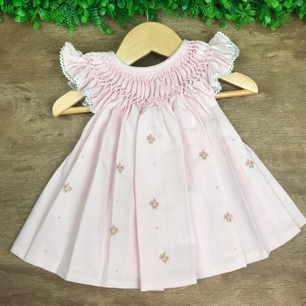 Vestido Casinha de Abelha Rosa Bebê com Bordado em Flor Rosa - Image 3