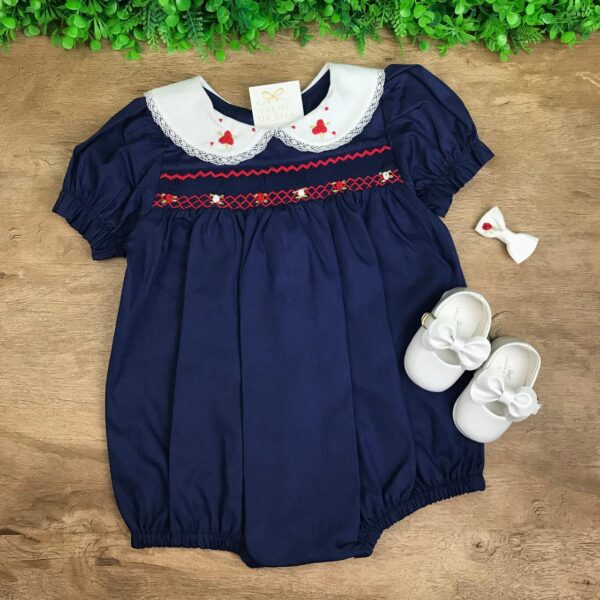 Romper Charlotte Ponto Smock Azul Marinho