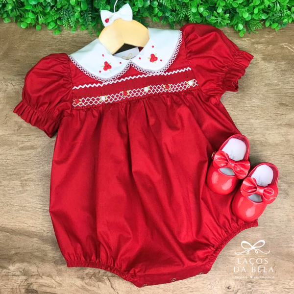 Romper Charlotte Ponto Smock Vermelho